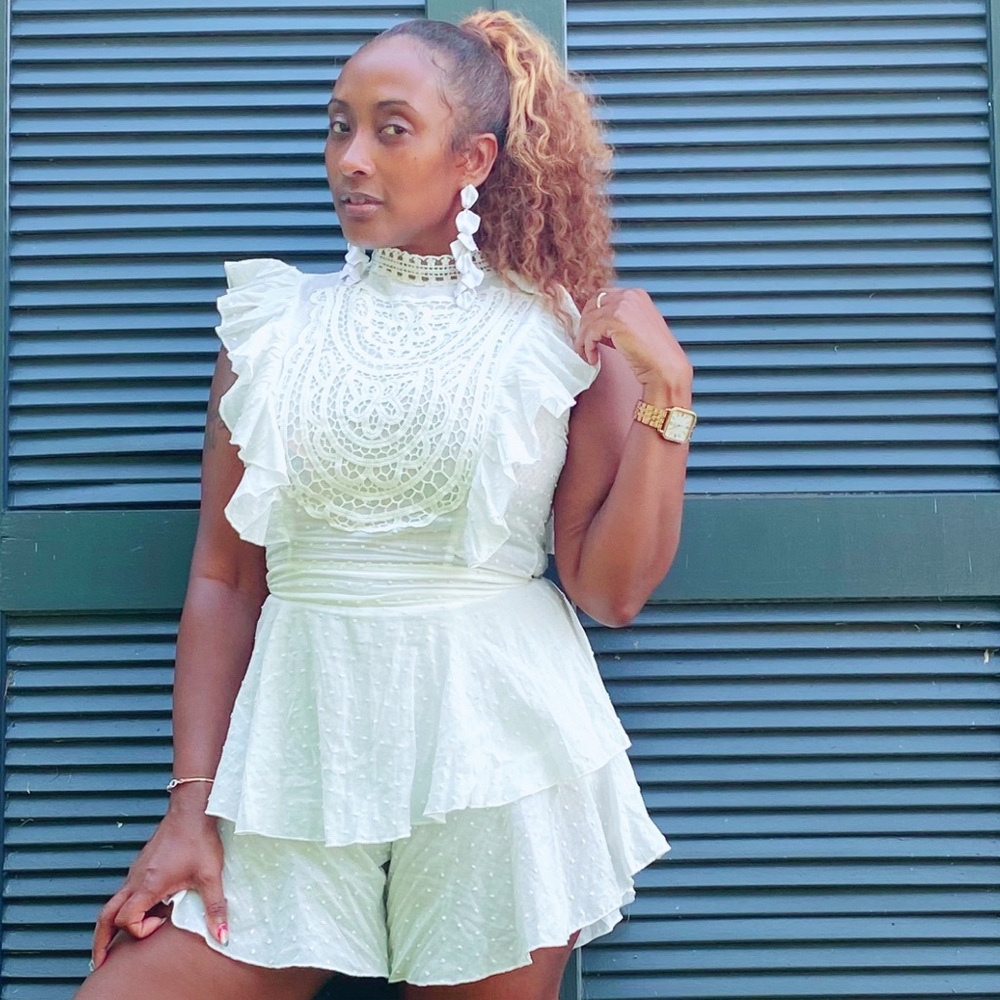 White Lace Ruffle High-Neck Dress - Picture 4 of 5